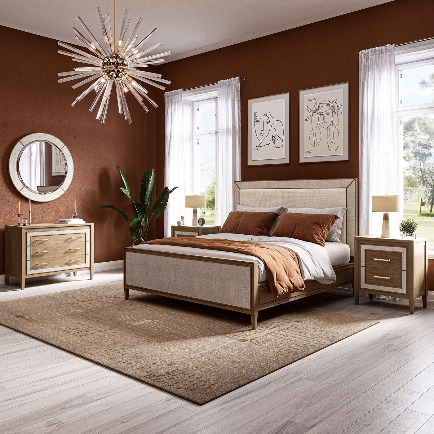 Bedroom decor featuring coastal modern nightstand.