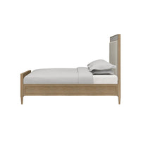Side view of modern queen bed with mattress.