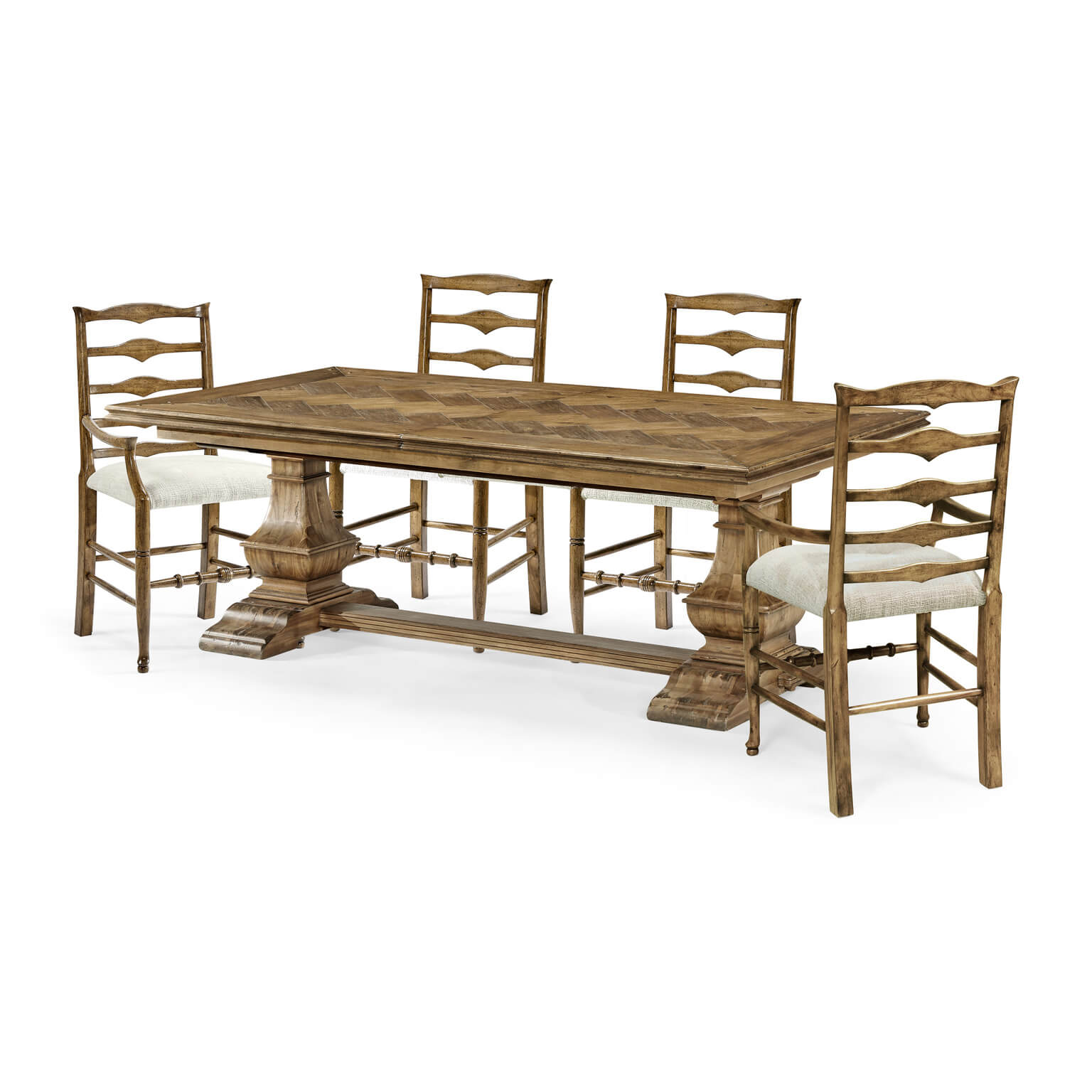 Wooden dining table with matching chairs, five-piece set.