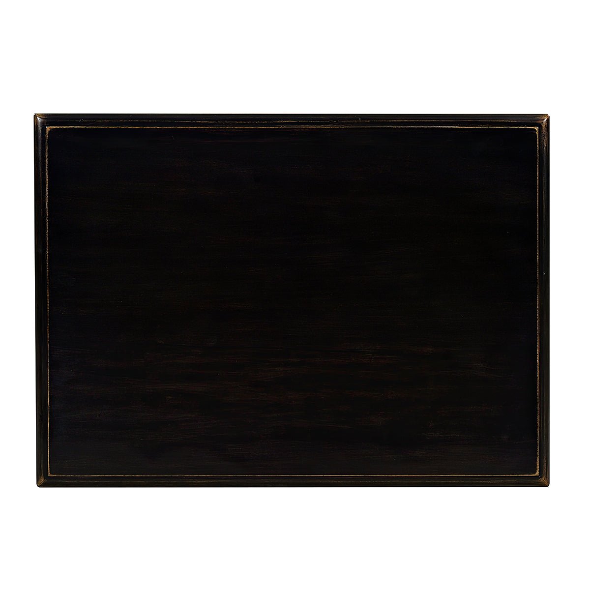 Top view of English country end table surface.