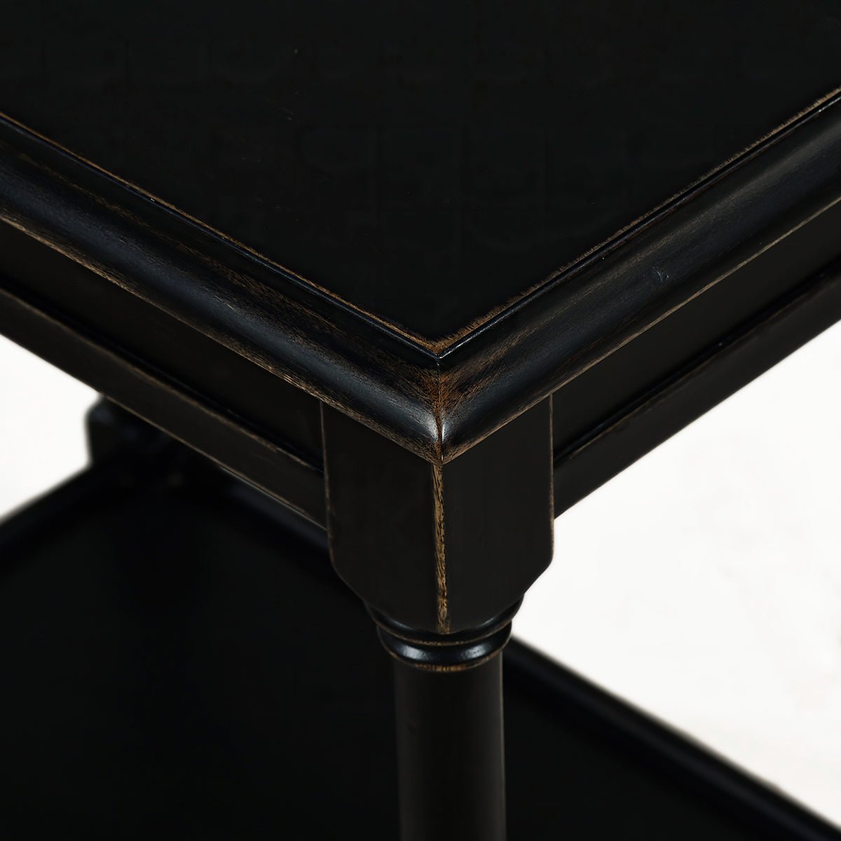 Close-up of end table corner detailing and finish.