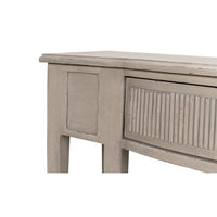Console table, close-up of drawer and leg side.