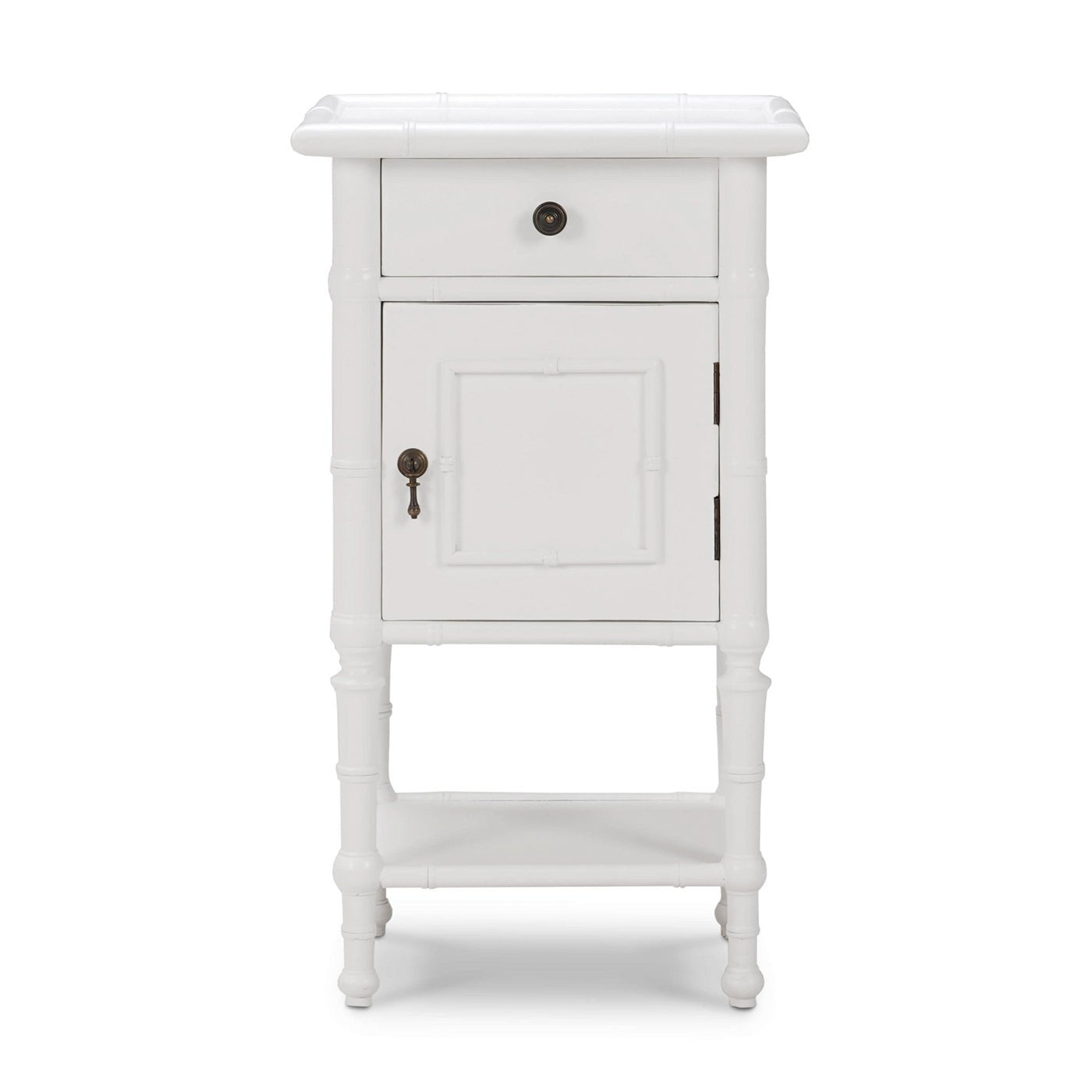 White end table front view showing full structure.