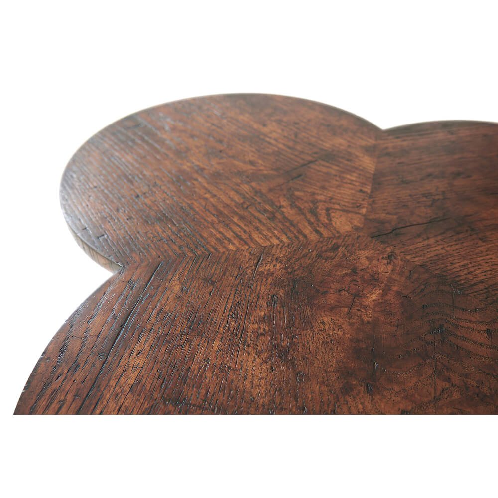 Close-up of clover table wood grain texture.