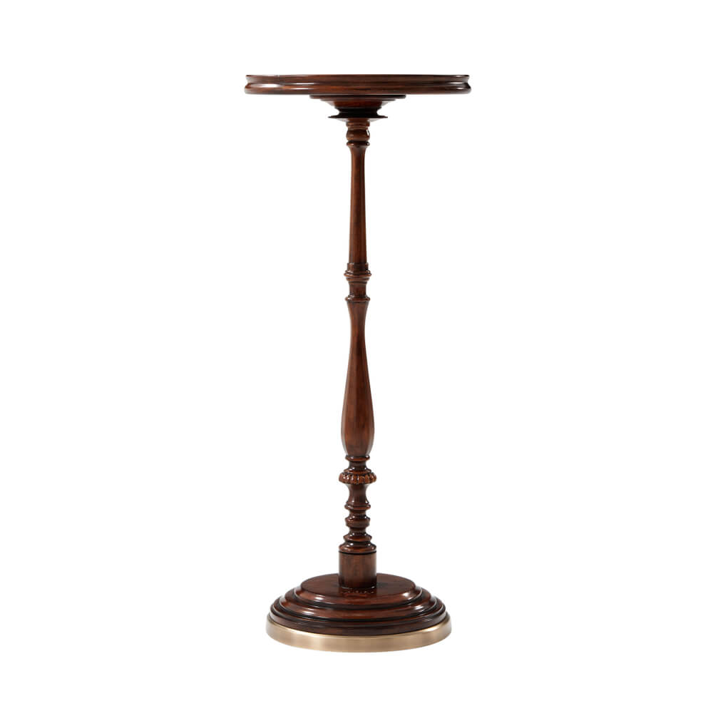 Side profile of mahogany candle stand, elegant design.