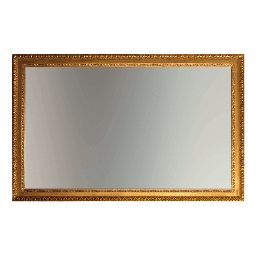 Elegant gold-framed overmantle mirror with egg and dart design.