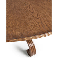 Edge detail of oak dining table with elegant wood pattern.