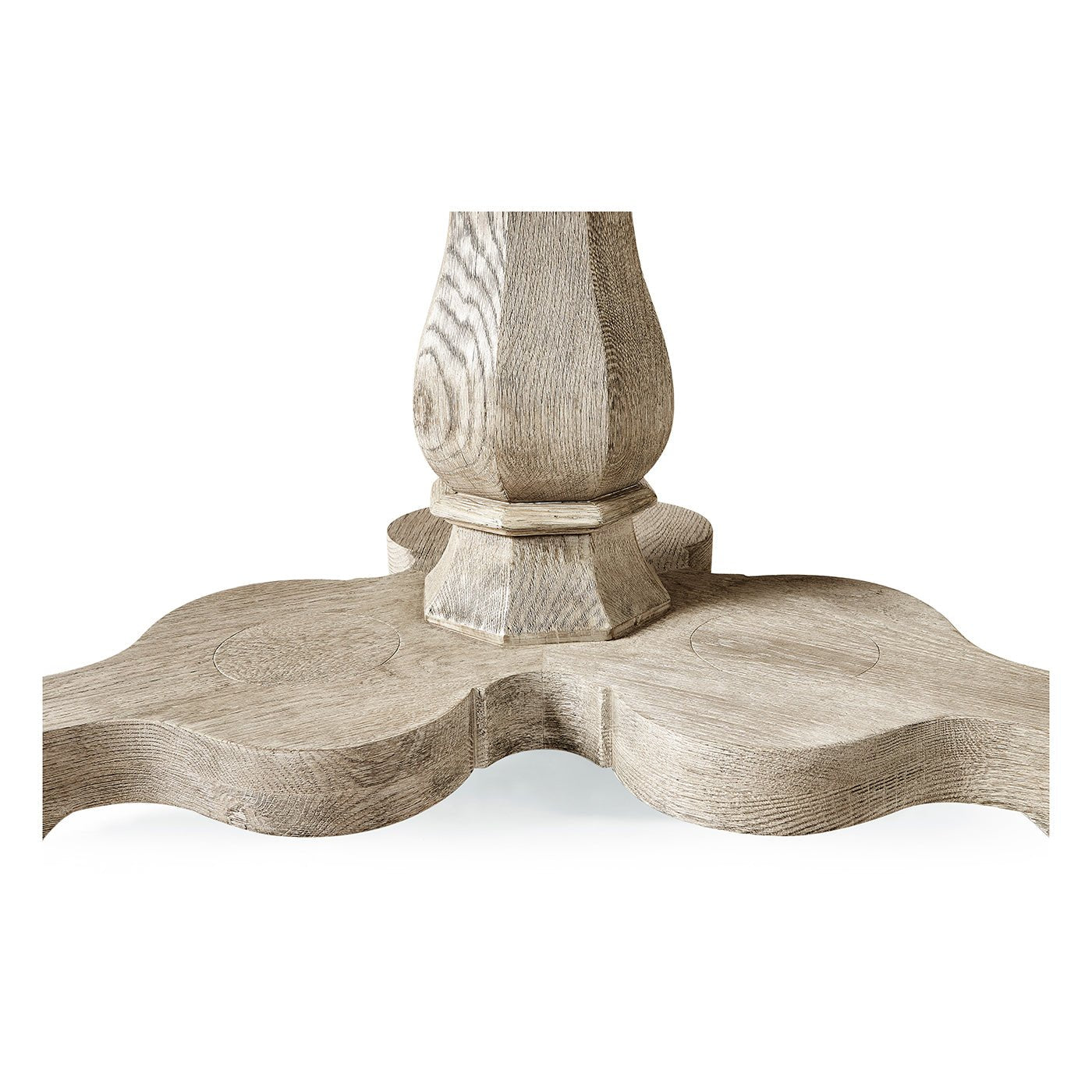 Close-up of table pedestal, unique base design.