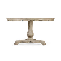 Round pedestal dining table, side profile.