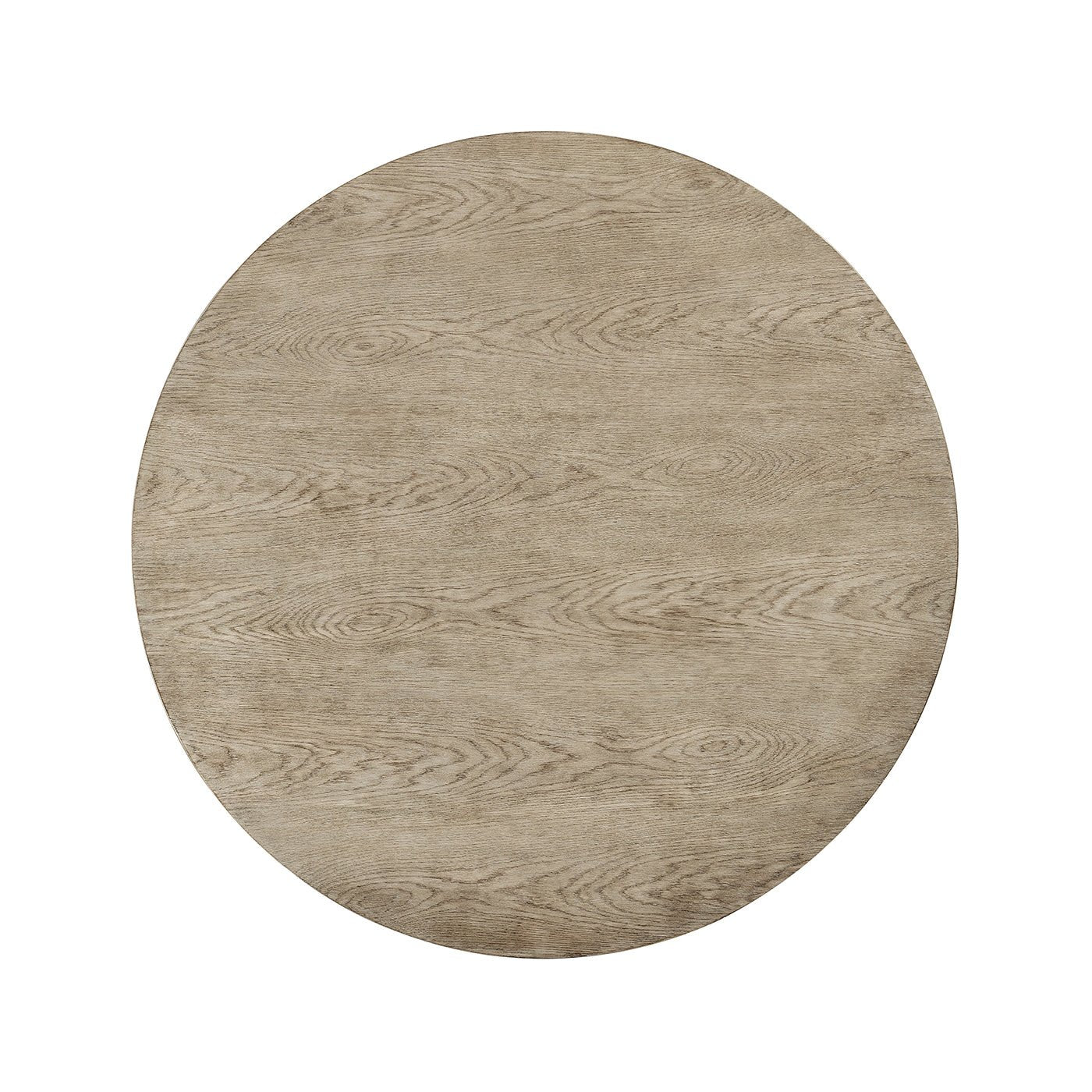 Top view of round oak table.