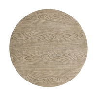 Top view of round end table with wood grain.