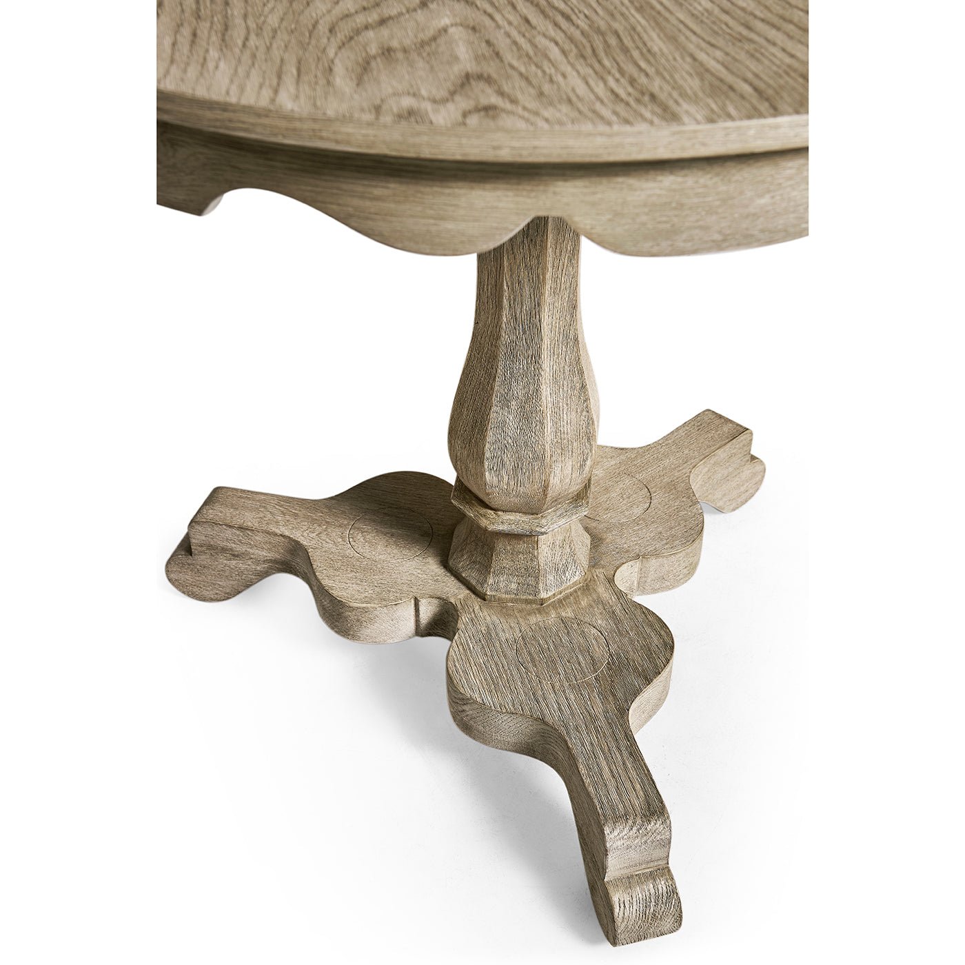 Detailed base and pedestal of end table.