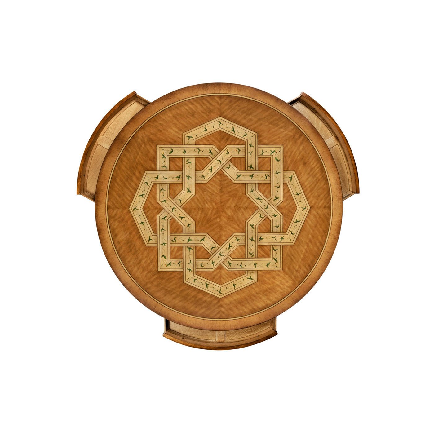 Top view, extended, intricate inlay design and shape.