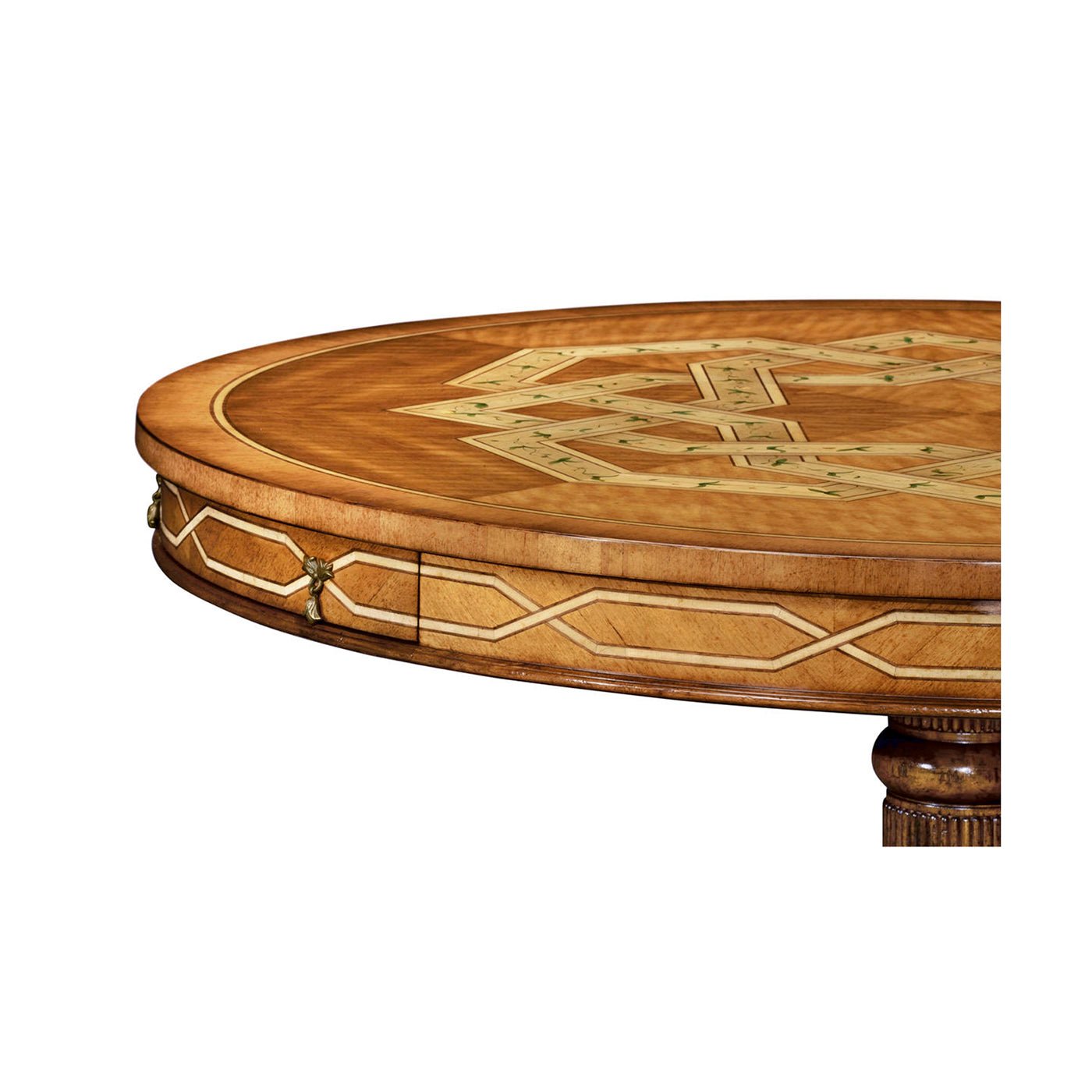 Close-up of table edge, showcasing inlay detail.