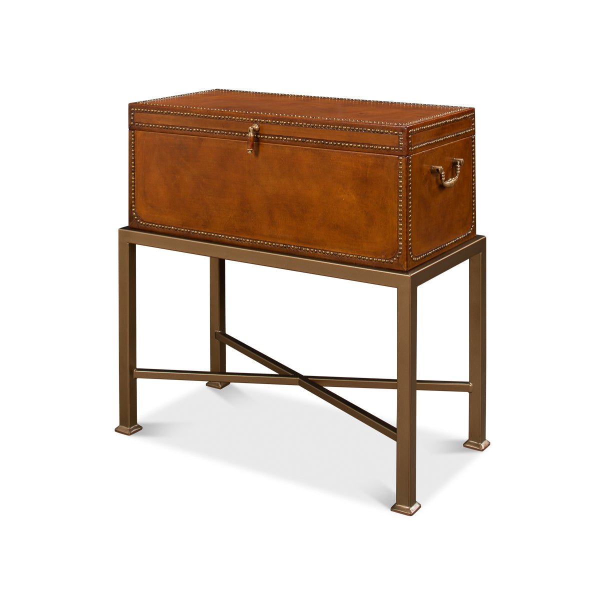 English leather box on stand, angled front view.