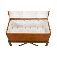 Interior of open English leather box, top view.