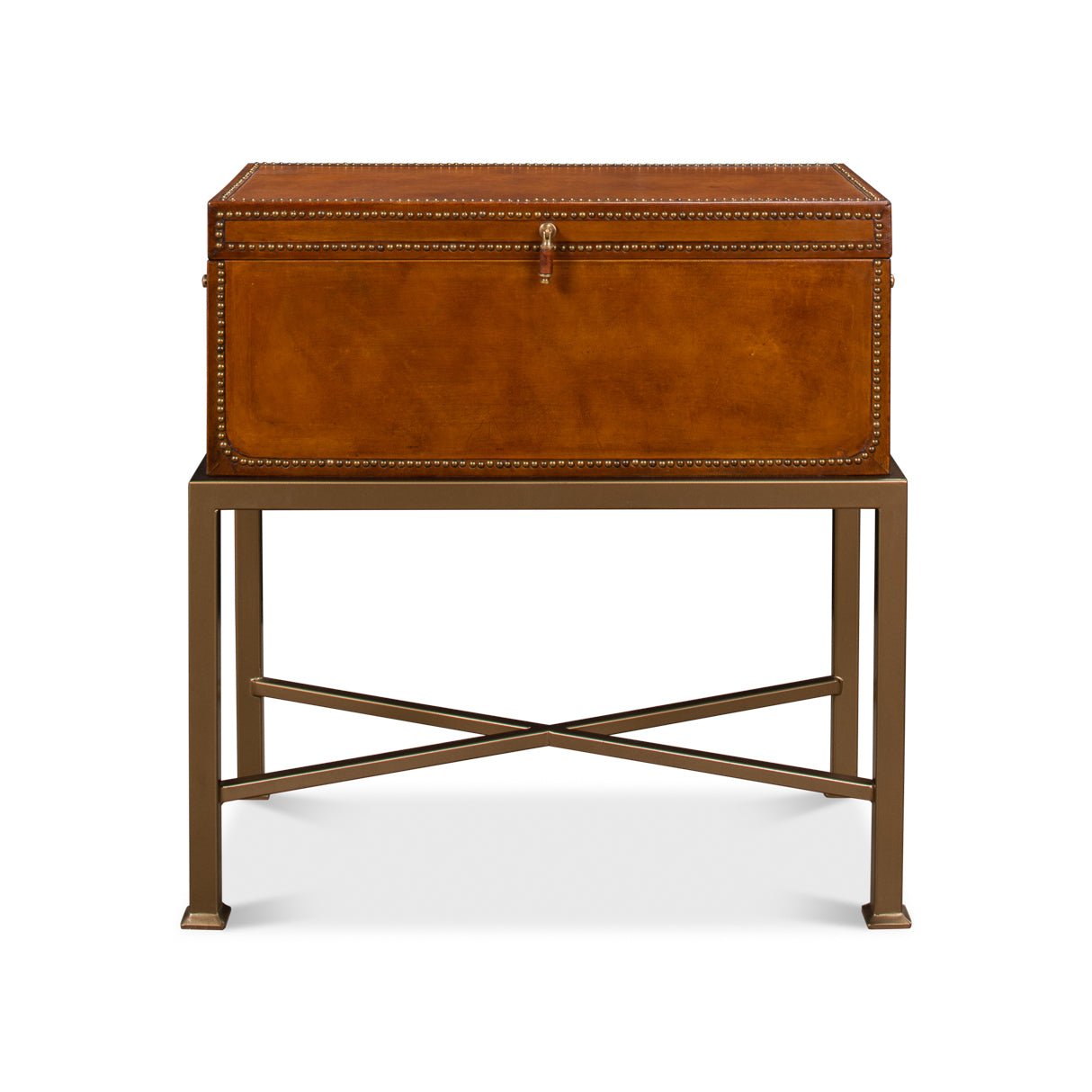 English leather box on stand, front view.