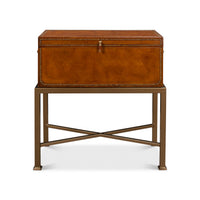 English leather box on stand, front view.