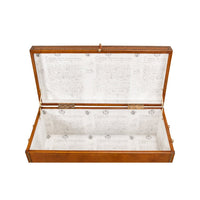 Inside detail of English leather box, open top view.
