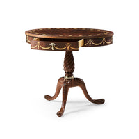 Mahogany side table, slight angle view, elegant design.