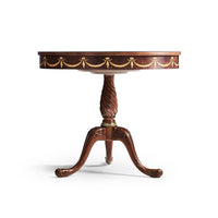 Mahogany side table, side view, detailed craftsmanship.