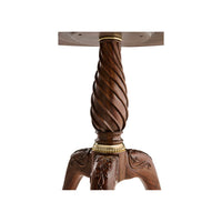 Mahogany table base, spiral design, intricate carvings.