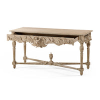 Console table with open drawer, detailed view.