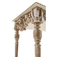 Console table leg carvings, detailed neoclassical style.