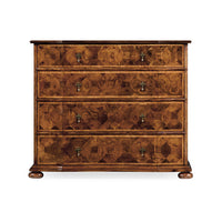 William and Mary style chest, front view, all drawers closed.