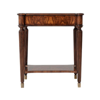 Side view of end table, showcasing reeded legs.