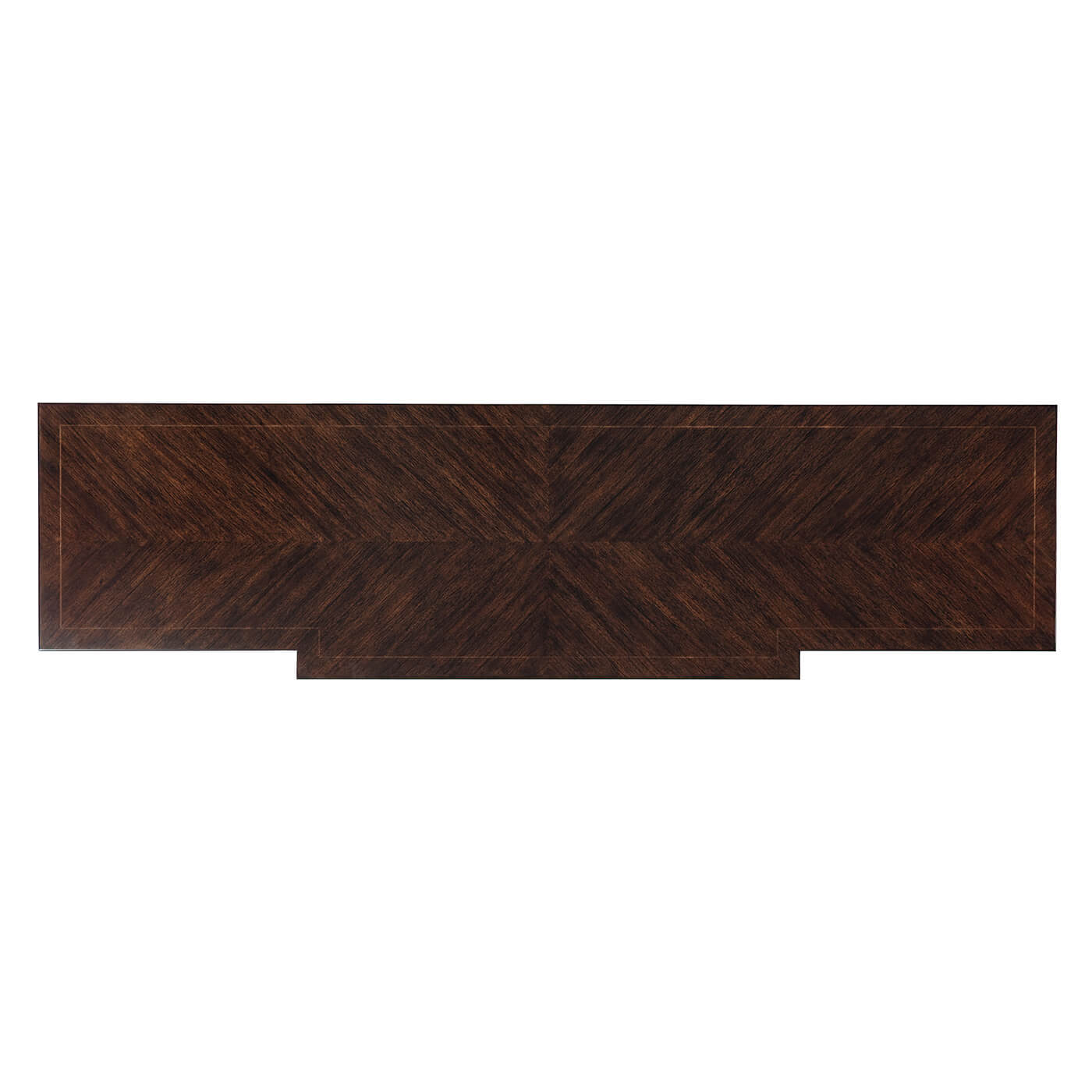 Top view of dark wood breakfront credenza.