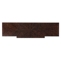 Top view of dark wood breakfront credenza.