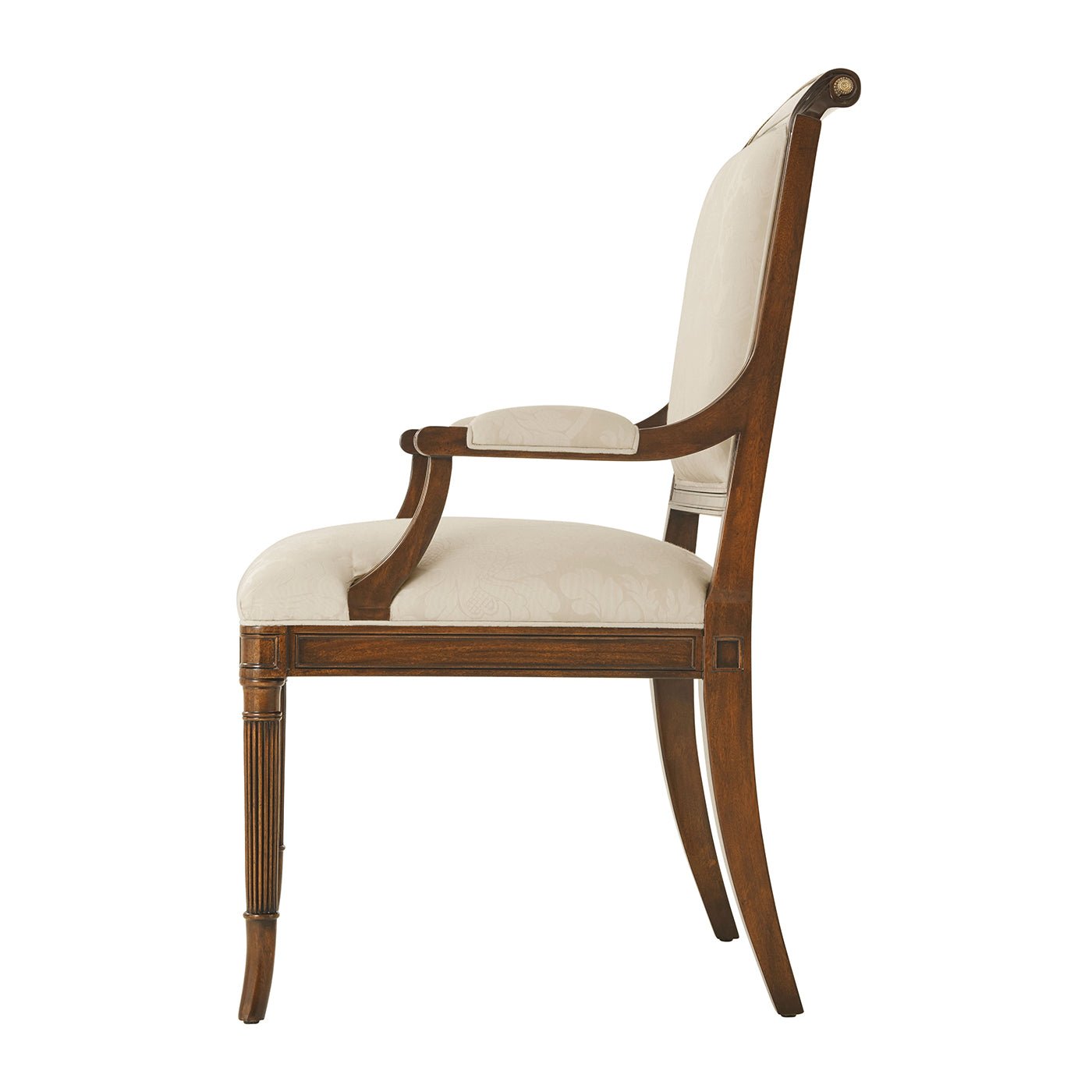 Side view of English Regency dining arm chair.