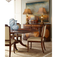 English Regency dining chair with round table and decor.