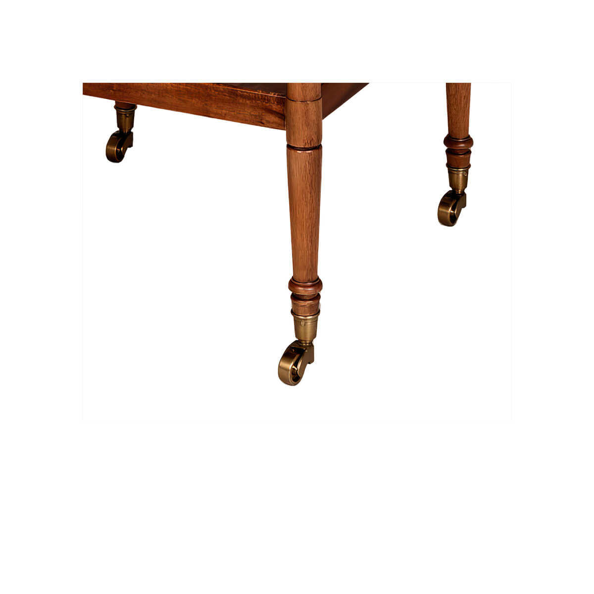 Close-up of etagere caster wheels.