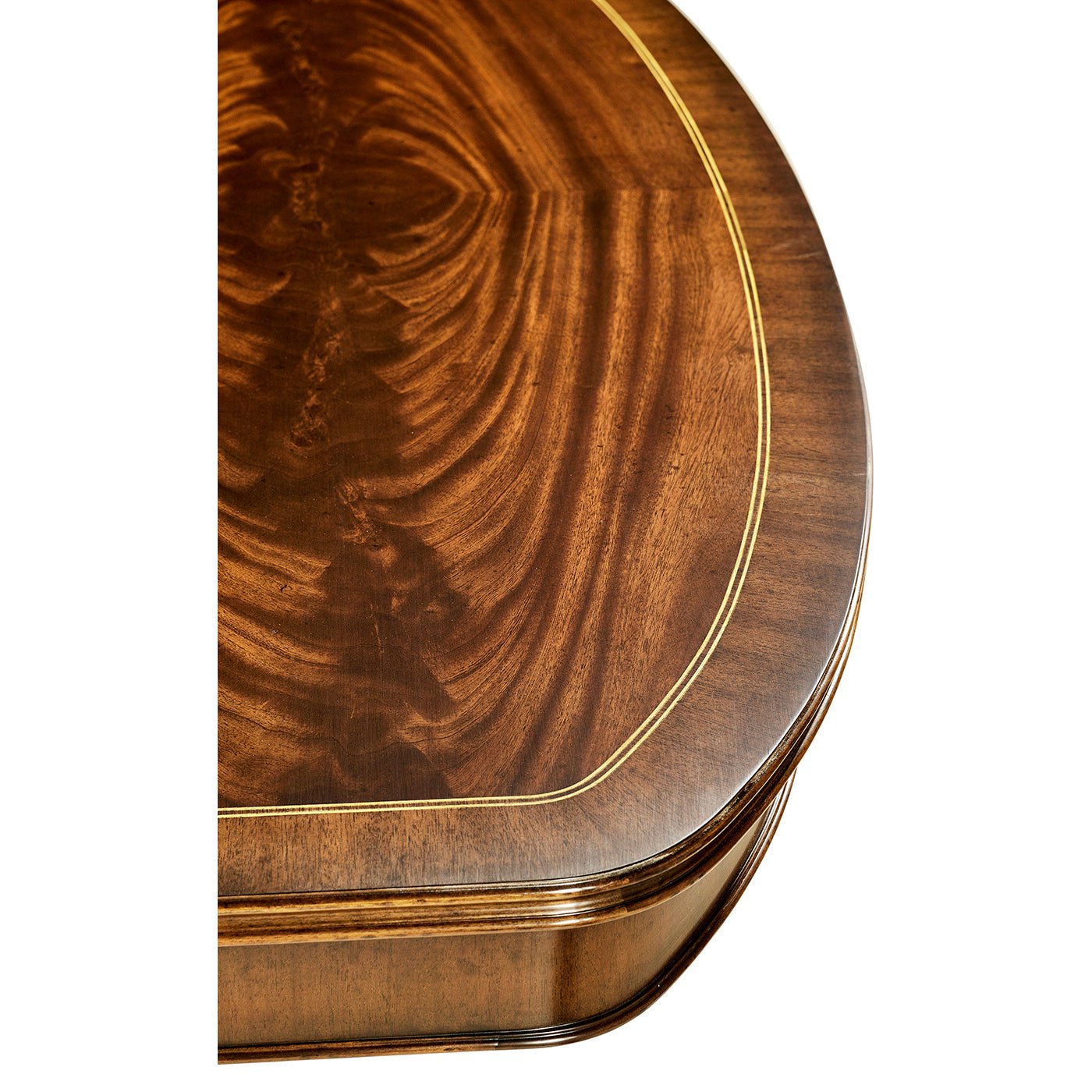 Close-up of walnut grain on dining table surface.