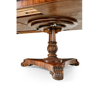 Detailed pedestal base of English Regency dining table.