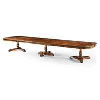Extended view of English Regency walnut dining table.
