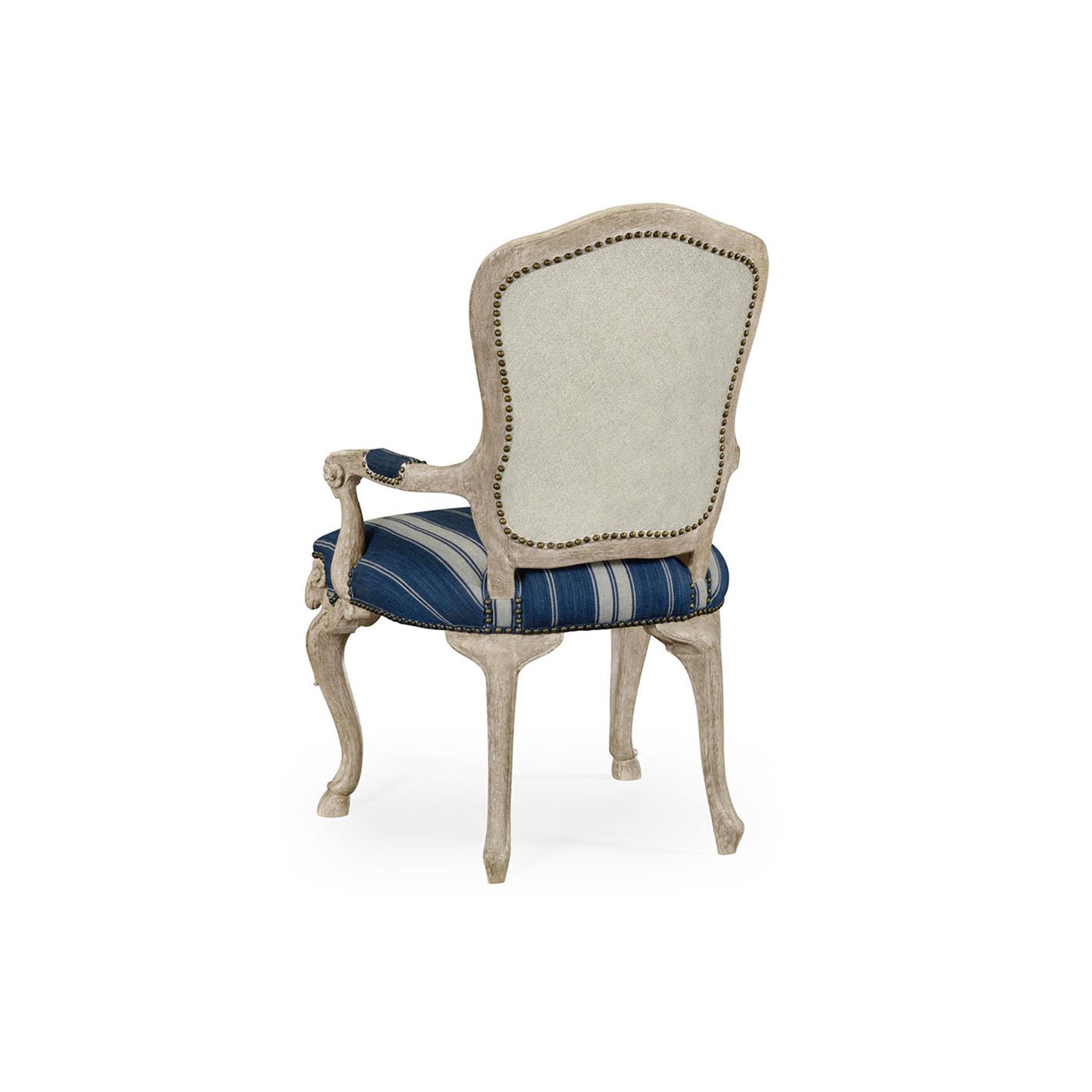 Back view of English Rococo armchair with upholstery.