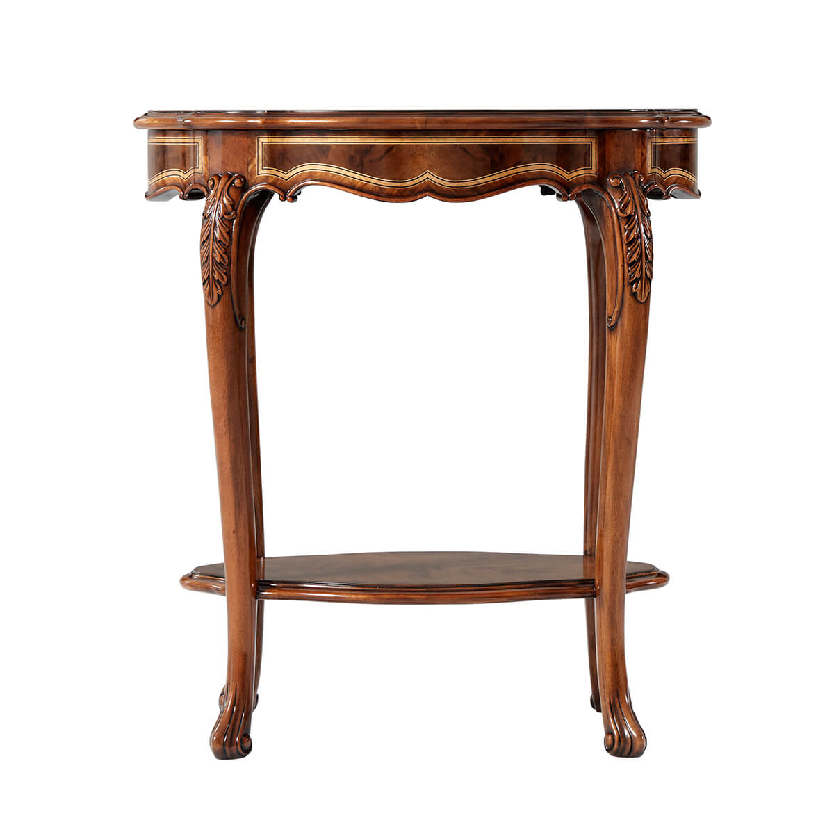 Front view, ornate English Rococo end table.