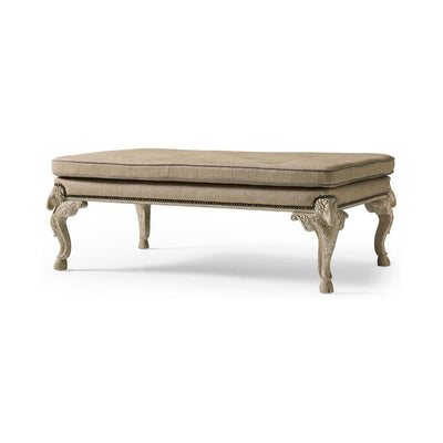 Side view of English Rococo upholstered bench.