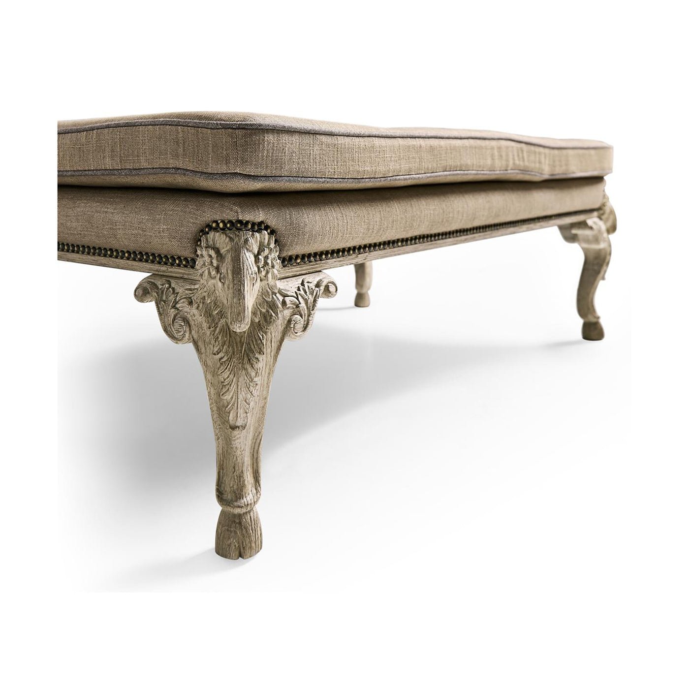 Close-up of leg detail on English Rococo bench.