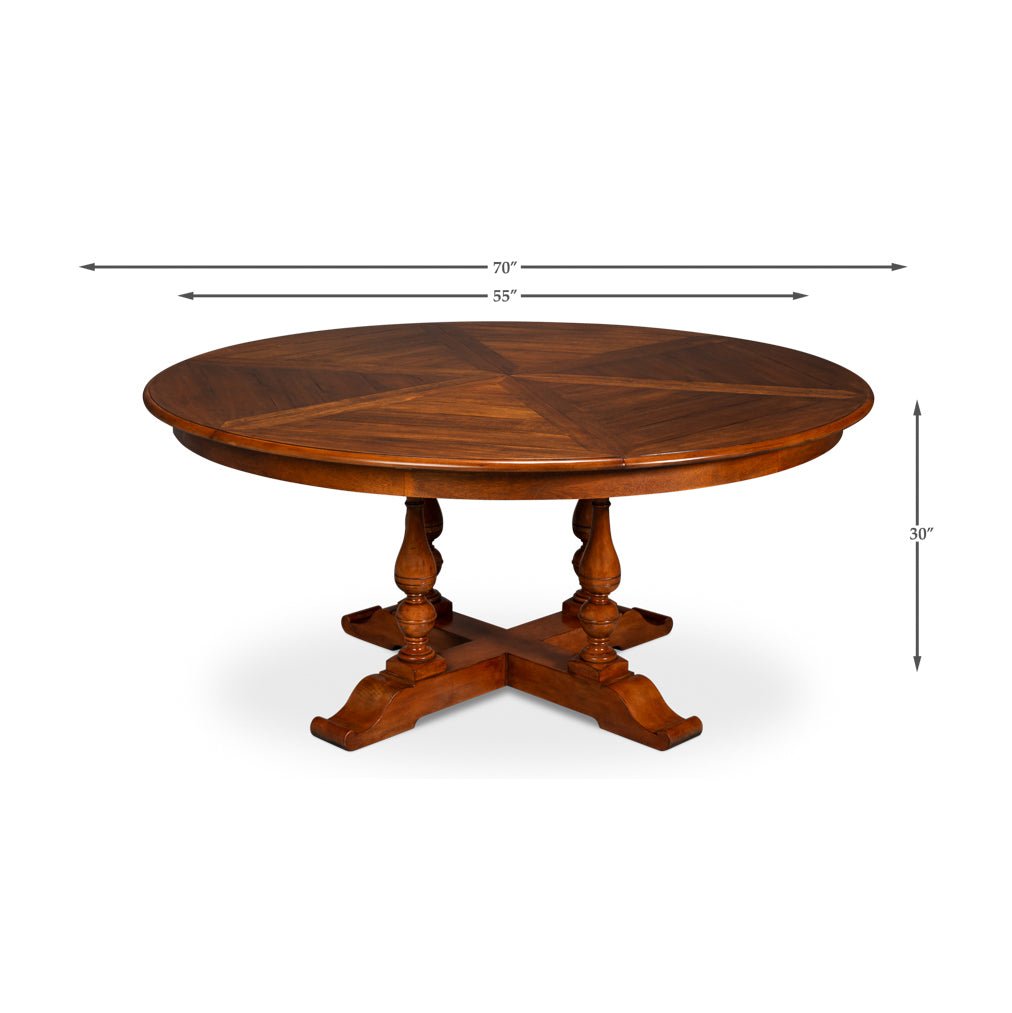 Dining table dimensions, wooden design, size indicators.