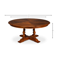 Dining table dimensions, wooden design, size indicators.