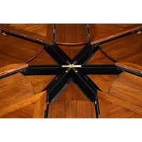 Close-up of dining table extension mechanism, wooden design.