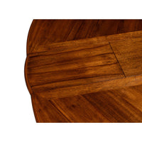 Detail of dining table wooden surface, close-up view.