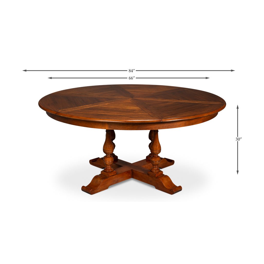 English dining table with dimensions displayed.