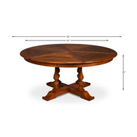 English dining table with dimensions displayed.