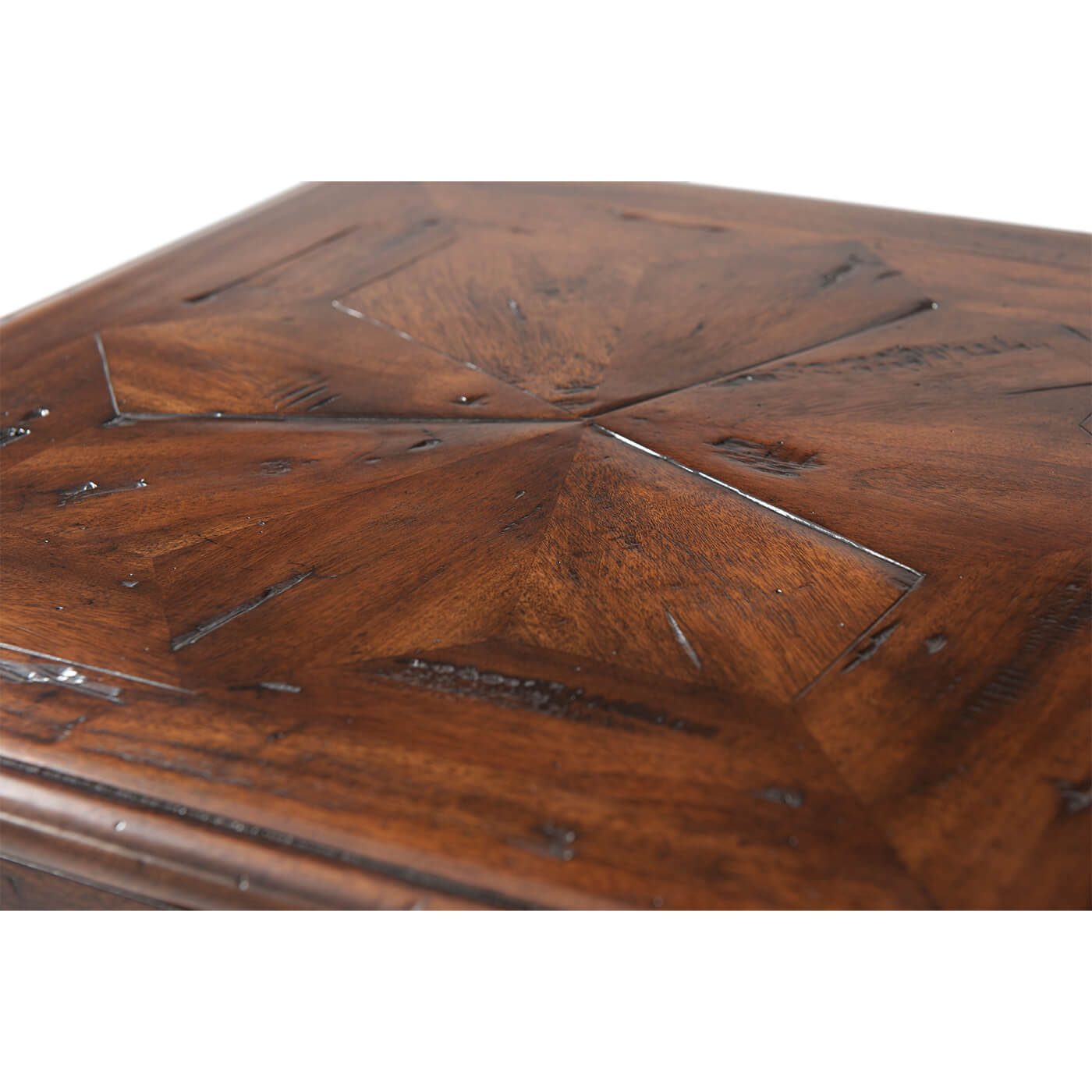 Detailed top pattern of rustic accent table with wood texture.