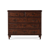 Front view of English rustic chest with drawers.